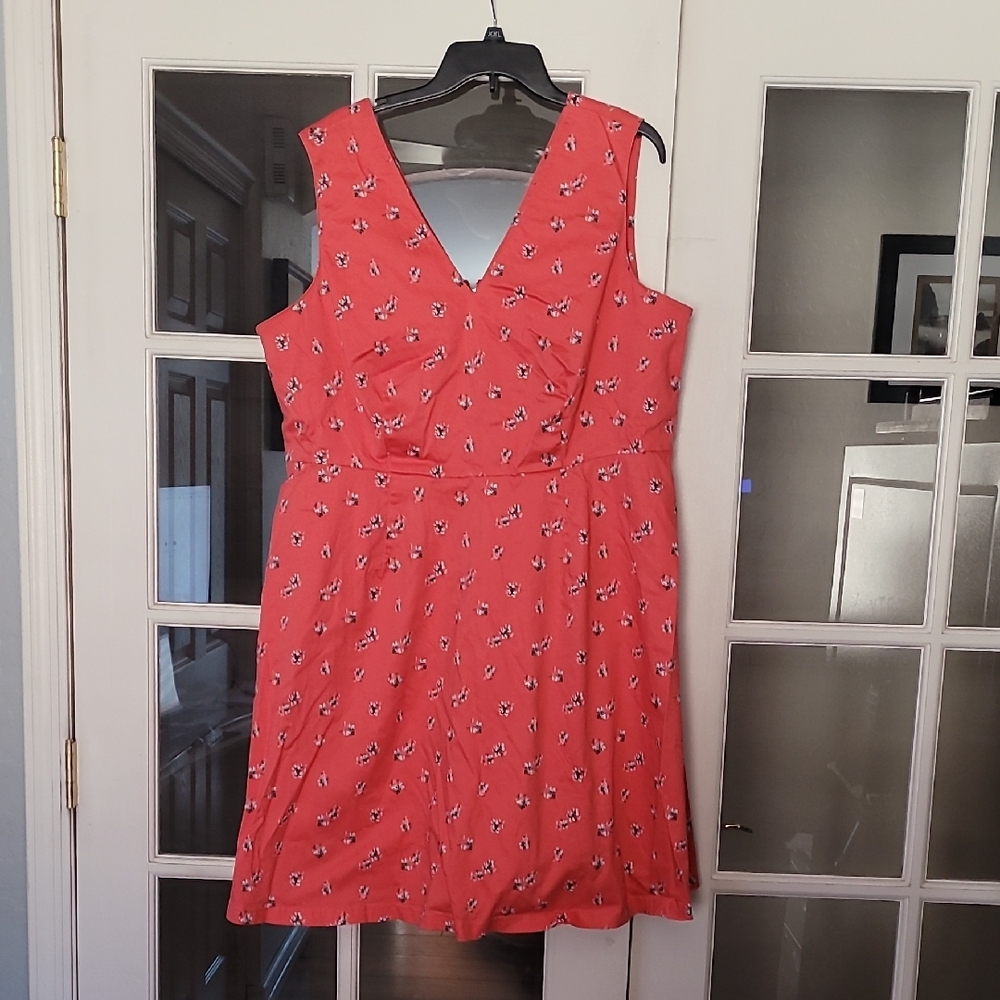 Lane Bryant Coral V-Neck Midi Dress with Floral Pattern
